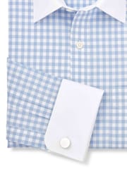 Savile Row Company Classic Fit Blue Gingham Check Cotton Winchester Double Cuff Formal Shirt - Image 5 of 5
