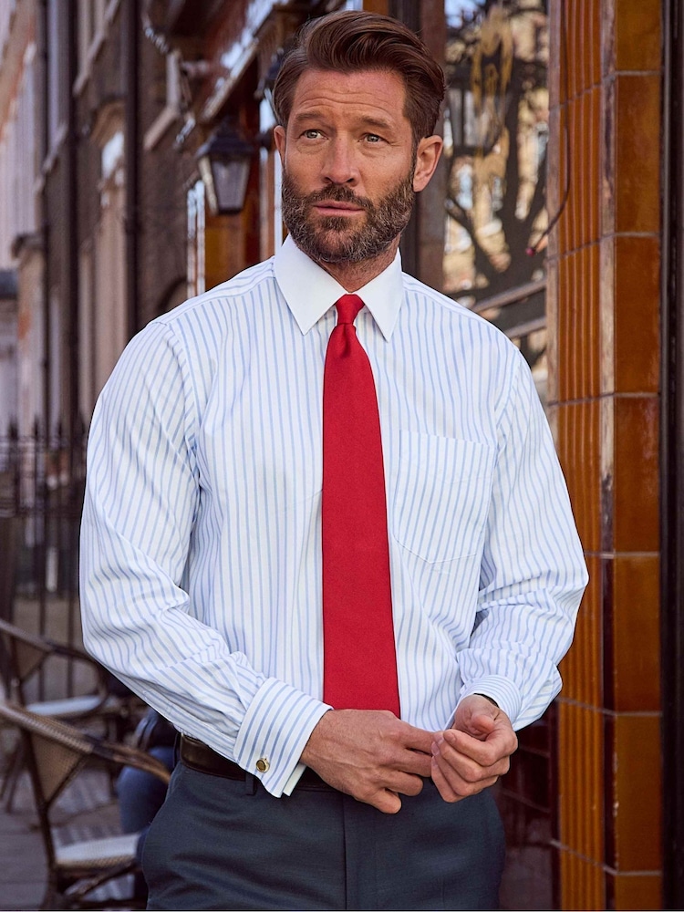 Savile Row Company Classic Fit Blue Stripe Cotton Winchester Formal Shirt - Image 1 of 5
