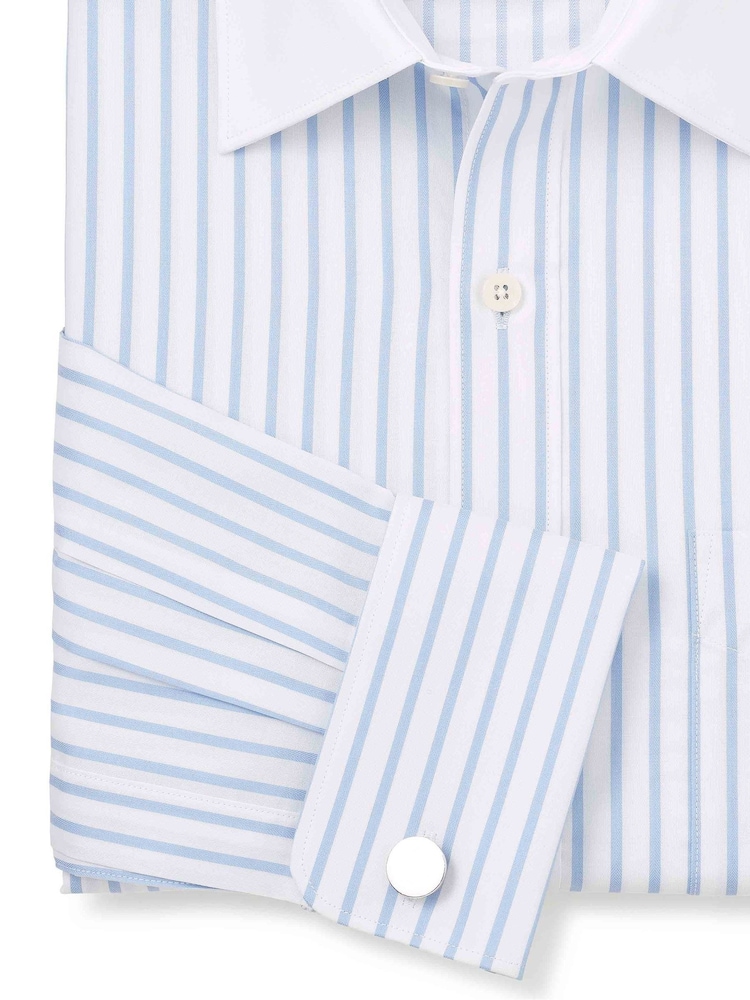 Savile Row Company Classic Fit Blue Stripe Cotton Winchester Formal Shirt - Image 5 of 5