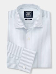 The Savile Row Company Blue Double Cuff Striped Slim Fit Cotton Formal Shirt - Image 3 of 5