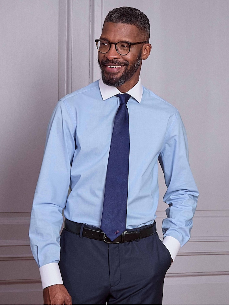 Savile Row Company Blue Double Cuff Micro Check Slim Fit Cotton Winchester Formal Shirt - Image 1 of 5