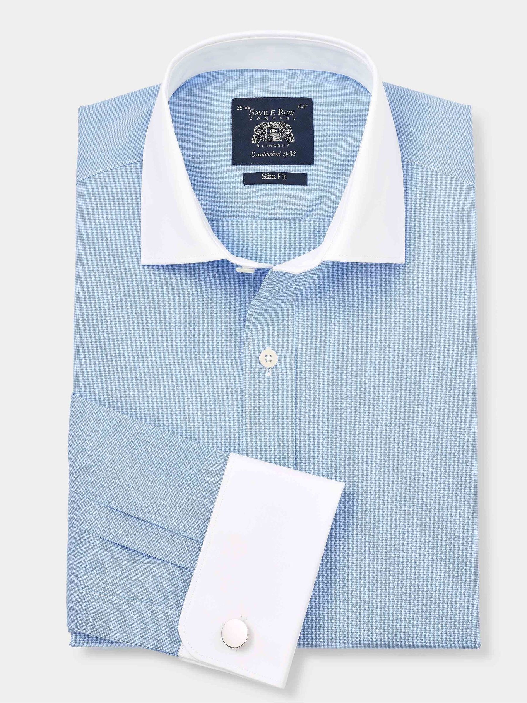 Buy Savile Row Company Blue Double Cuff Micro Check Slim Fit