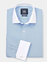 Savile Row Company Blue Double Cuff Micro Check Slim Fit Cotton Winchester Formal Shirt - Image 3 of 5