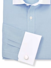 Savile Row Company Blue Double Cuff Micro Check Slim Fit Cotton Winchester Formal Shirt - Image 5 of 5