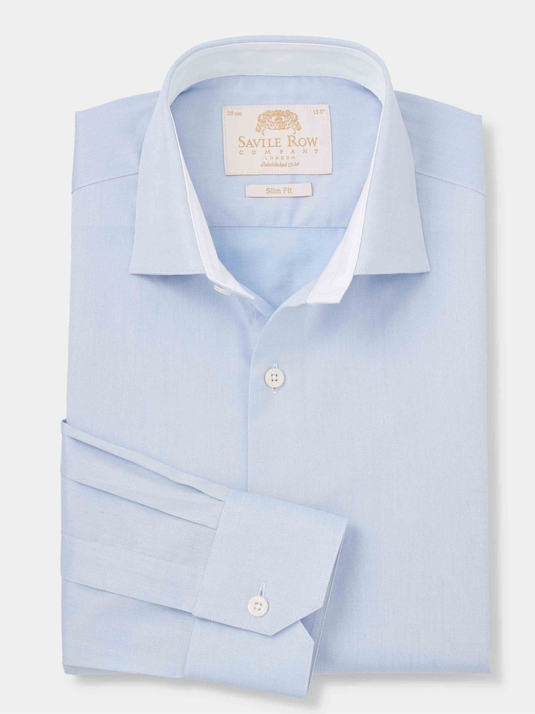 Mens Savile Row Company Blue Slim Fit Single Cuff Two-Ply Cotton Gold Label Formal Shirt US 15.5 R