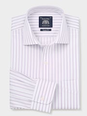 Savile Row Company Blue Single Cuff Striped Classic Fit Cotton Poplin Formal Shirt - Image 3 of 5