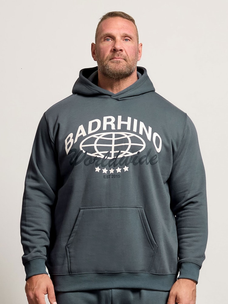 BadRhino Big & Tall Blue Worldwide Graphic Print Hoodie - Image 1 of 7 BadRhino Big & Tall Blue Worldwide Graphic Print Hoodie - Image 1 of 7