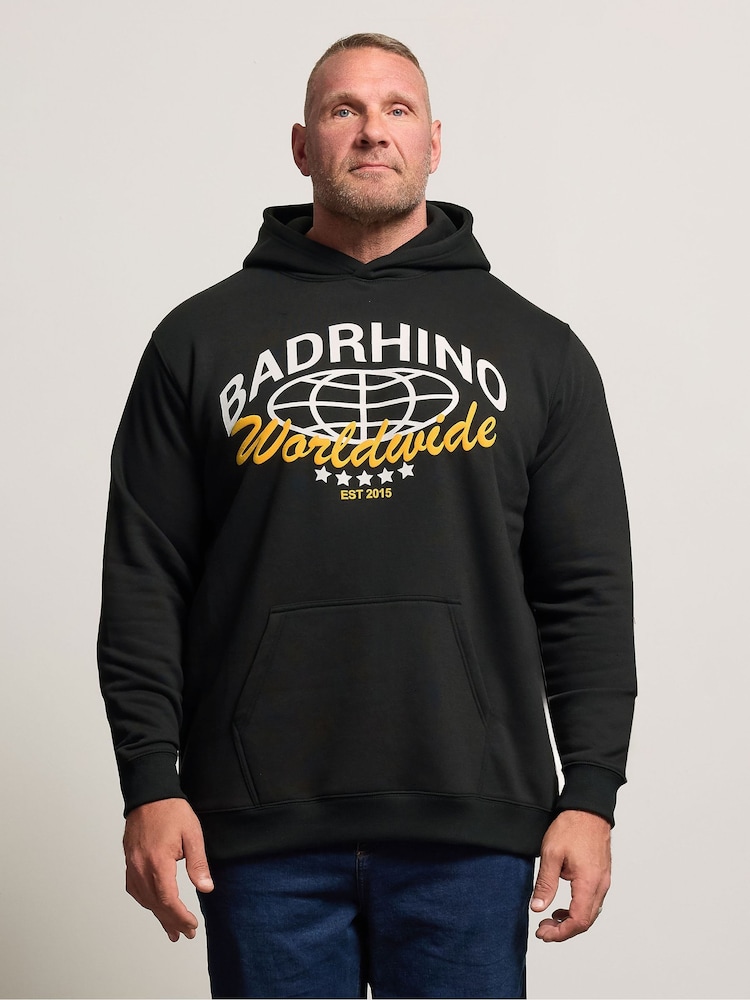 BadRhino Big & Tall Black Worldwide Graphic Print Hoodie - Image 1 of 6