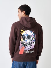 بني - Seminal Licence Skull Graphic Hoodie - صورة 1 من 9