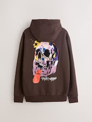 بني - Seminal Licence Skull Graphic Hoodie - صورة 7 من 9