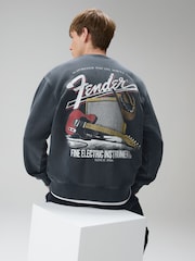 Slate Grey Fender Graphic Crew Neck Sweatshirt - Image 1 of 8