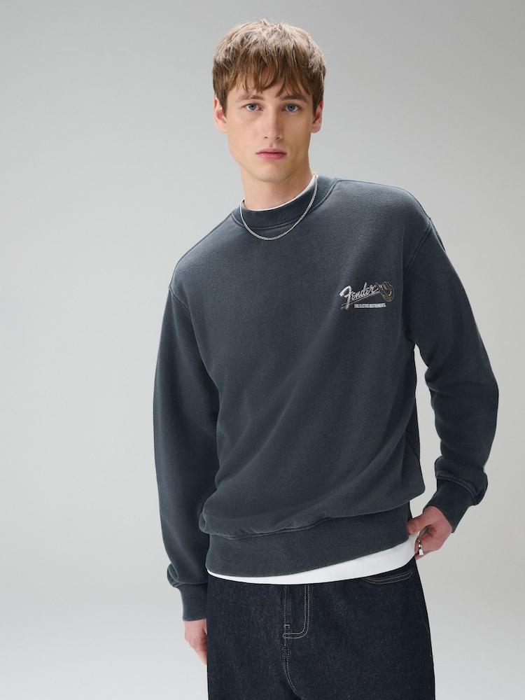 Slate Grey Fender Graphic Crew Neck Sweatshirt - Image 2 of 8