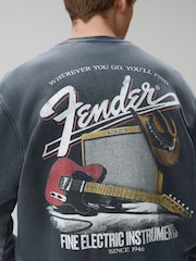 Slate Grey Fender Graphic Crew Neck Sweatshirt - Image 4 of 8