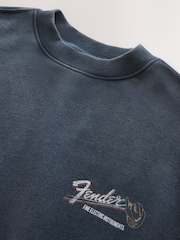 Slate Grey Fender Graphic Crew Neck Sweatshirt - Image 7 of 8