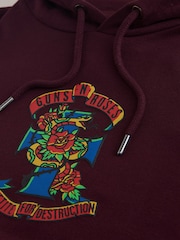 Burgundy Red Guns N' Roses Licence Graphic Print Hoodie - Image 9 of 9