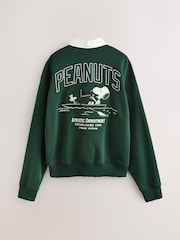 Dark Green Snoopy Graphic Rugby Polo Sweatshirt - Image 1 of 4