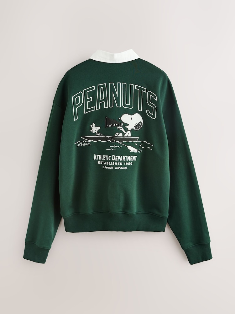 Dark Green Snoopy Graphic Rugby Polo Sweatshirt - Image 1 of 4 Dark Green Snoopy Graphic Rugby Polo Sweatshirt - Image 1 of 4