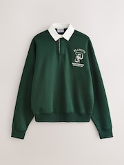 Dark Green Snoopy Graphic Rugby Polo Sweatshirt - Image 2 of 4