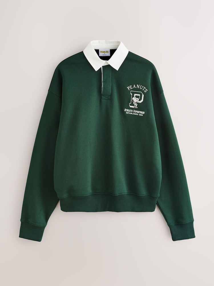 Dark Green Snoopy Graphic Rugby Polo Sweatshirt - Image 2 of 4 Dark Green Snoopy Graphic Rugby Polo Sweatshirt - Image 2 of 4