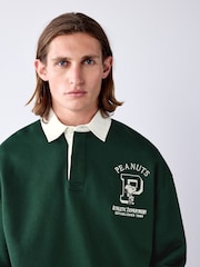 Dark Green Snoopy Graphic Rugby Polo Sweatshirt - Image 5 of 10