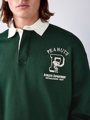 Dark Green Snoopy Graphic Rugby Polo Sweatshirt - Image 6 of 10