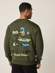 Khaki Green Snoopy License Graphic Crew Neck Sweatshirt - Image 1 of 9