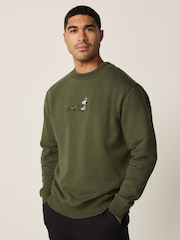 Khaki Green Snoopy License Graphic Crew Neck Sweatshirt - Image 2 of 9