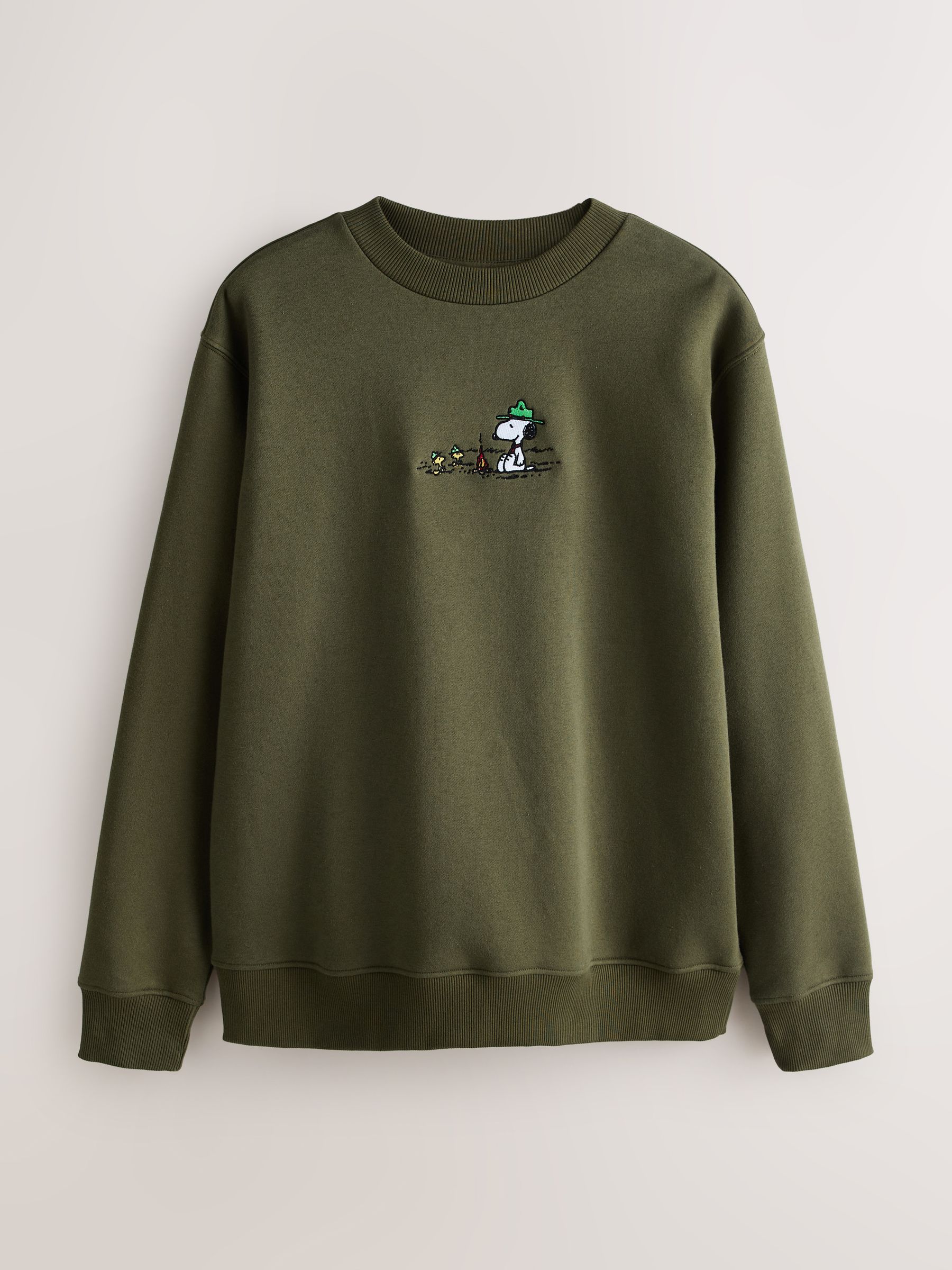 Buy Khaki Green Snoopy Graphic Washed Crew Neck Sweatshirt from