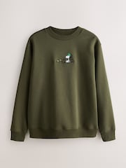 Khaki Green Snoopy License Graphic Crew Neck Sweatshirt - Image 6 of 9