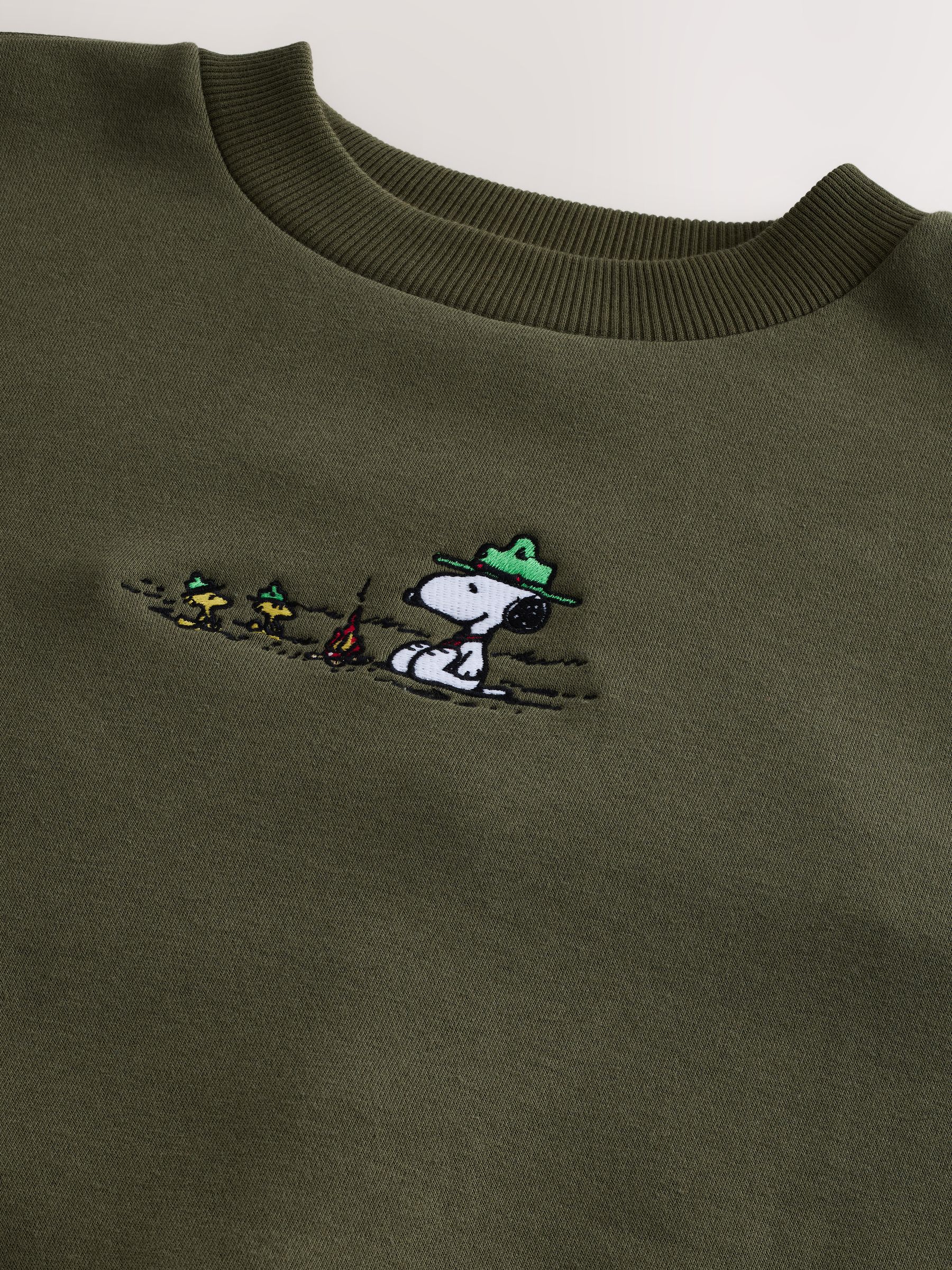 Buy Khaki Green Snoopy Licence Graphic Washed Crew Neck Sweatshirt