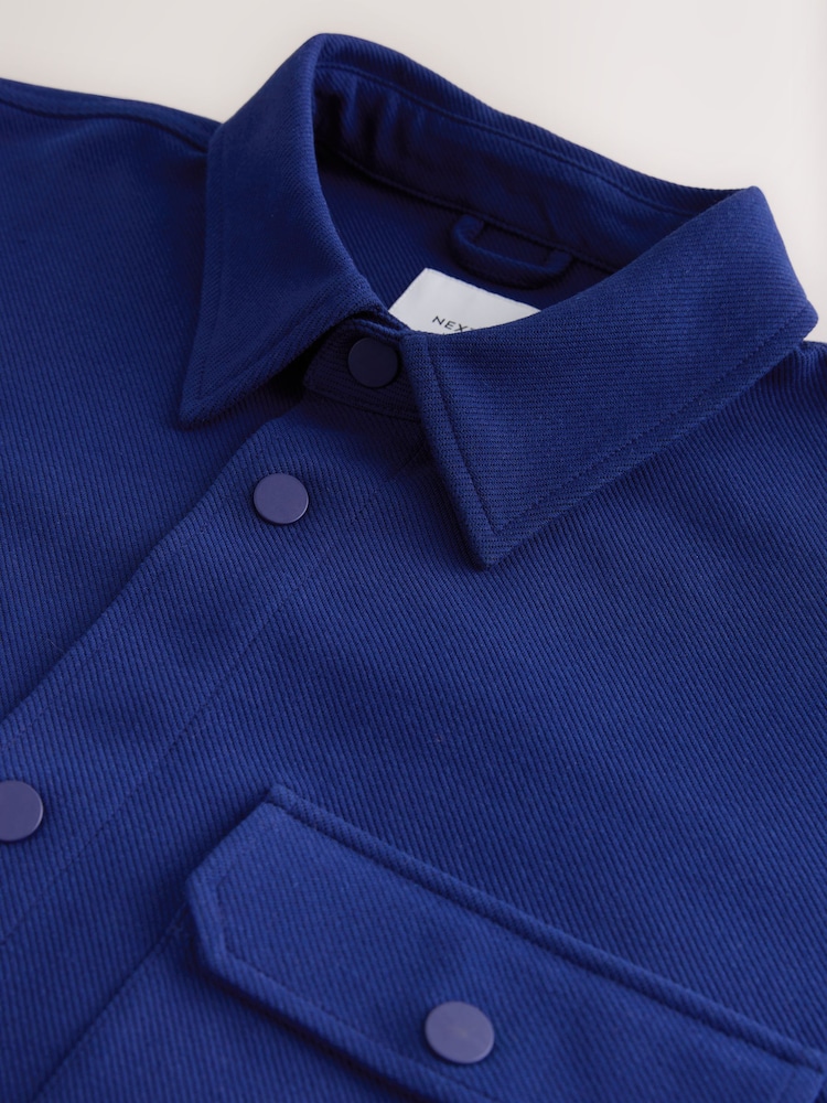 Cobalt Blue Jersey Twill Popper Shacket - Image 10 of 10