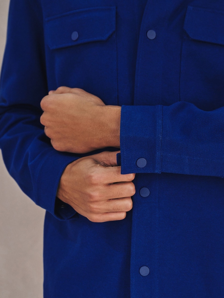 Cobalt Blue Jersey Twill Popper Shacket - Image 2 of 10