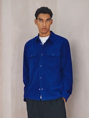 Cobalt Blue Jersey Twill Popper Shacket - Image 3 of 10
