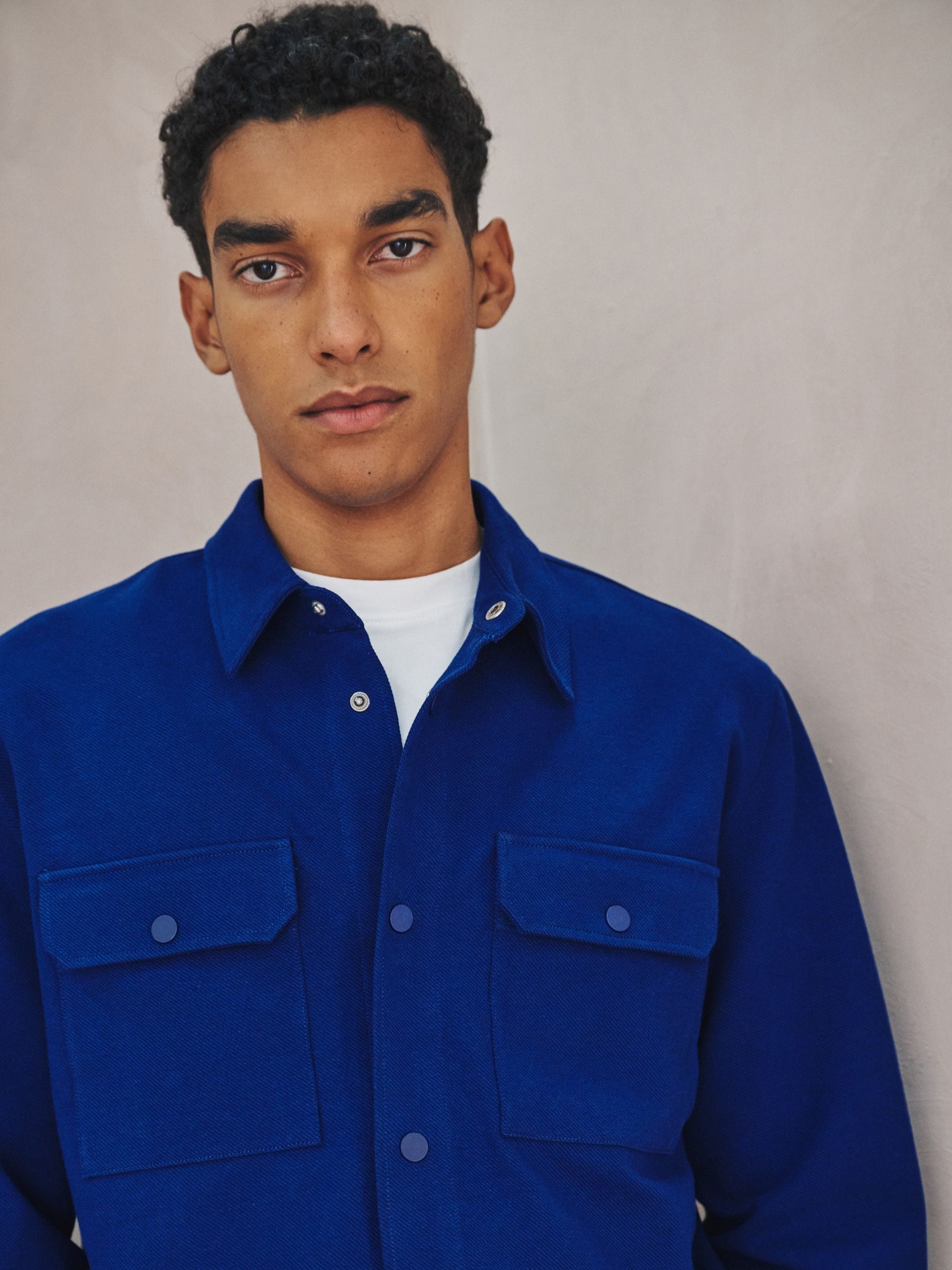 Buy Cobalt Blue Jersey Twill Popper Shacket from the Next UK