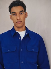 Cobalt Blue Jersey Twill Popper Shacket - Image 4 of 10