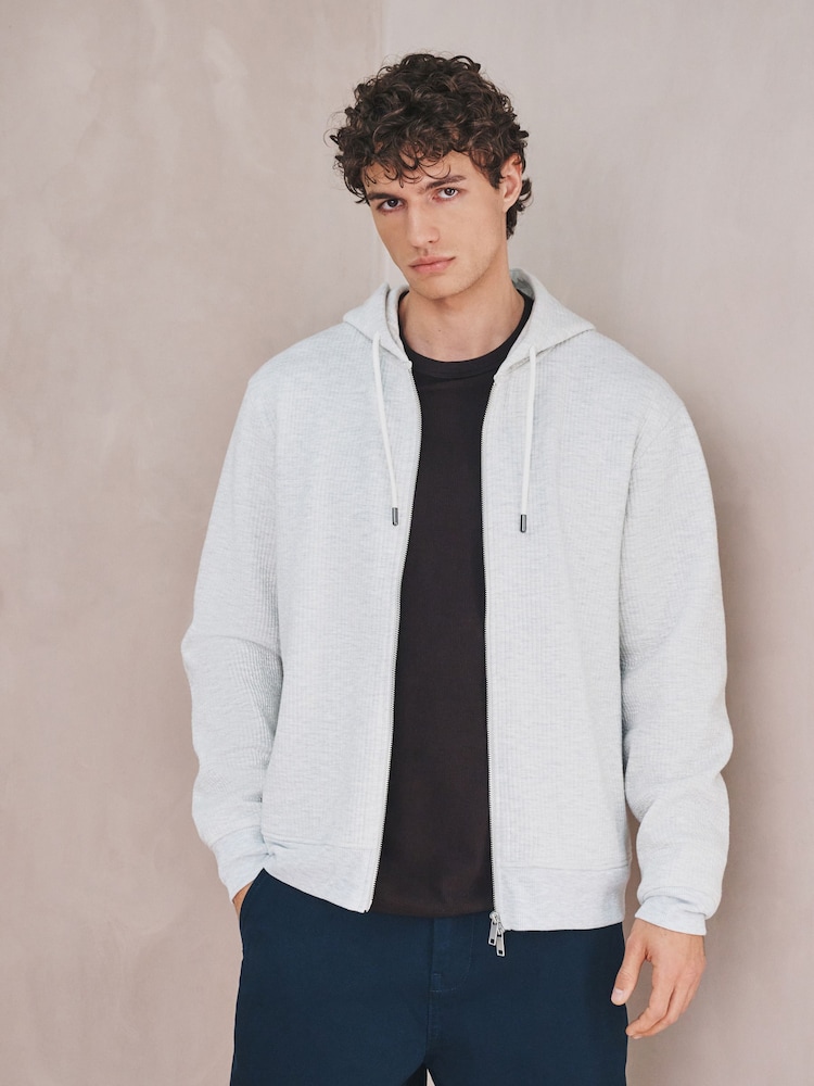 Grau meliert - Linear Texture Zip Through Hoodie - Bild 1 von 7