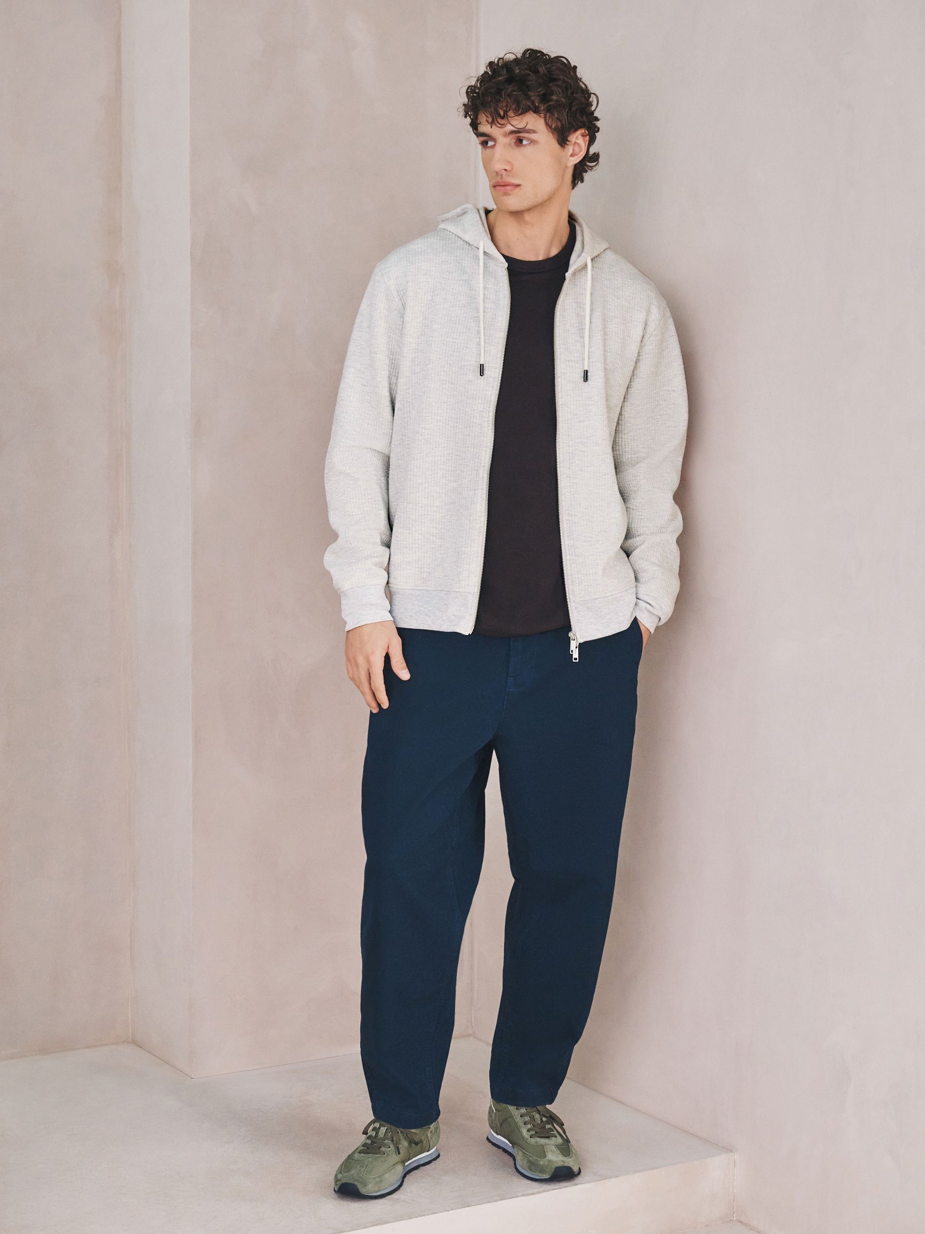 Comprar Grey Marl - camisola com capuz com zíper e textura linear
