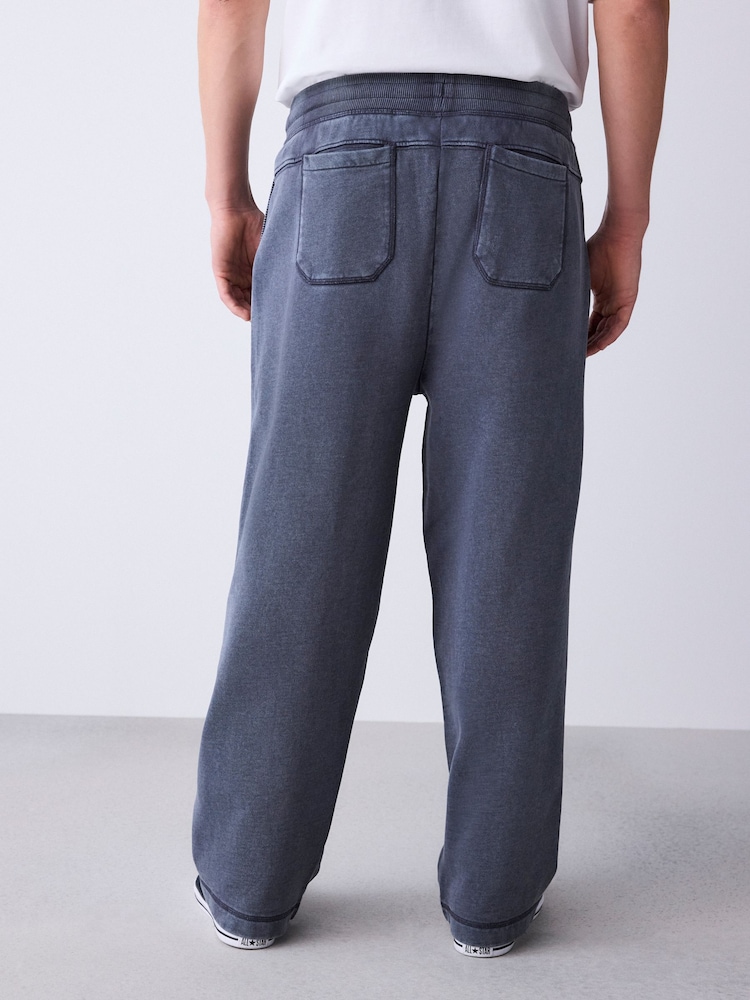 Grey Relaxed Fit Garment Wash Wide Fit Cotton Rich Heavyweight Joggers - Image 2 of 9
