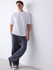 Grey Relaxed Fit Garment Wash Wide Fit Cotton Rich Heavyweight Joggers - Image 3 of 9