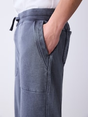 Grey Relaxed Fit Garment Wash Wide Fit Cotton Rich Heavyweight Joggers - Image 4 of 9