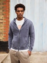 Grey Zip Through Garment Wash Wide Fit Cotton Rich Heavyweight Joggers - Image 1 of 8