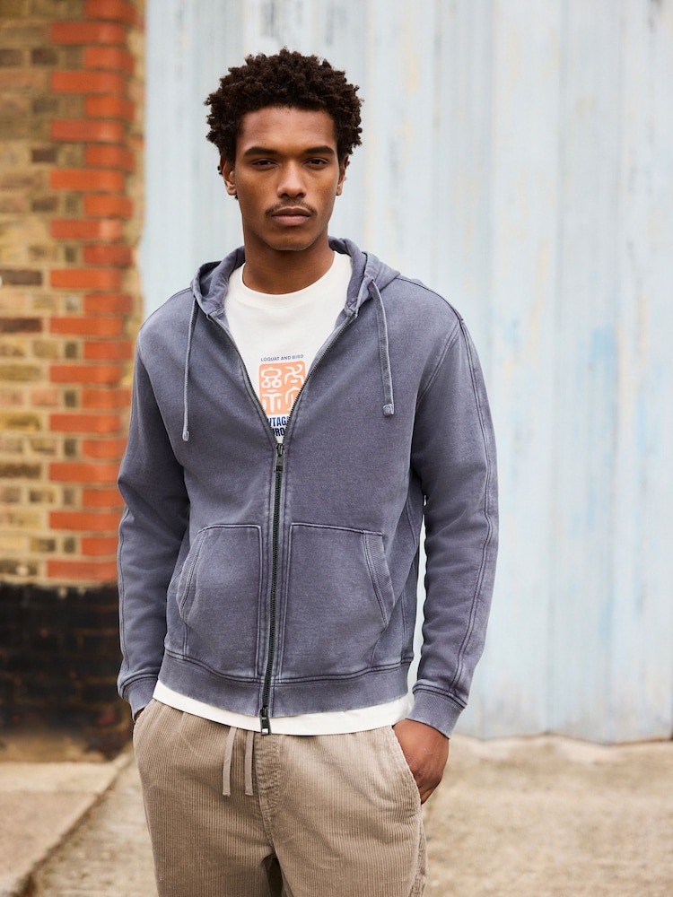 Grey Zip Through Garment Wash Wide Fit Cotton Rich Heavyweight Joggers - Image 1 of 8 Grey Zip Through Garment Wash Wide Fit Cotton Rich Heavyweight Joggers - Image 1 of 8