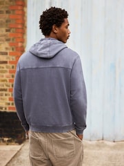 Grey Zip Through Garment Wash Wide Fit Cotton Rich Heavyweight Joggers - Image 2 of 8
