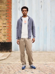 Grey Zip Through Garment Wash Wide Fit Cotton Rich Heavyweight Joggers - Image 3 of 8