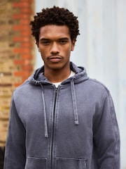 Grey Zip Through Garment Wash Wide Fit Cotton Rich Heavyweight Joggers - Image 4 of 8