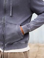 Grey Zip Through Garment Wash Wide Fit Cotton Rich Heavyweight Joggers - Image 5 of 8