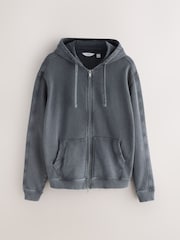 Grey Zip Through Garment Wash Wide Fit Cotton Rich Heavyweight Joggers - Image 6 of 8