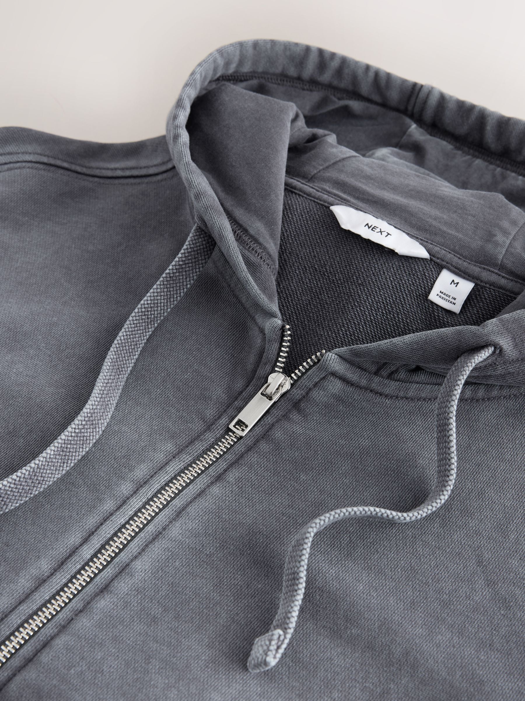Buy Grey Garment Wash Cotton Rich Heavyweight Zip Through Hoodie