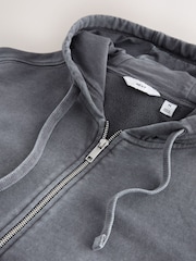 Grey Zip Through Garment Wash Wide Fit Cotton Rich Heavyweight Joggers - Image 7 of 8