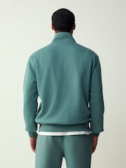 Teal නිල් - කාර්තු සිප් එක - cotton සරු ජර්සි Sweatshirt - 7න් 3 වන රූපය